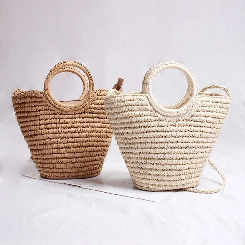 Women's Medium All Seasons Polyester Straw Geometric Vintage Style Streetwear Zipper Straw Bag