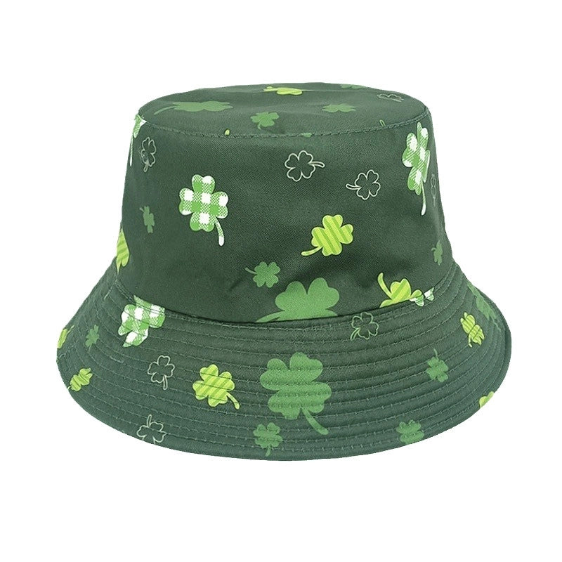 Unisex Retro Four Leaf Clover Printing Wide Eaves Bucket Hat