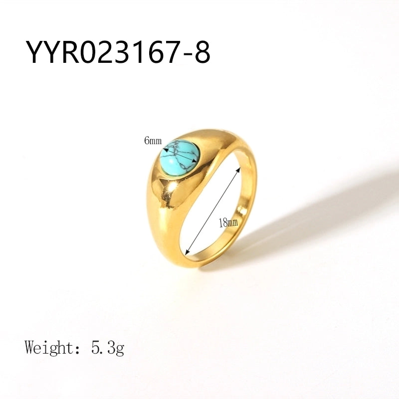 IG Style Retro Geometric 304 Stainless Steel Natural Stone Rhinestones Zircon 18K Gold Plated Polishing Plating Inlay Rings
