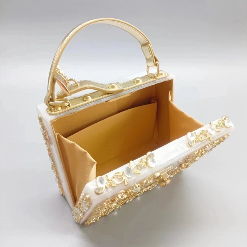 Clearance Acrylic Dinner Bag Hollow Metal Carved Diamond-embedded Handbag Shoulder Crossbody Women's Bag
