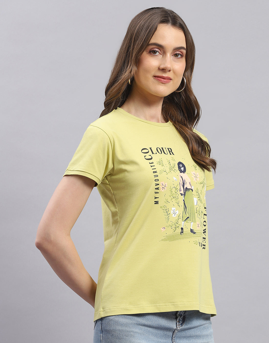 Women Lime Green Printed Round Neck Half Sleeve Top