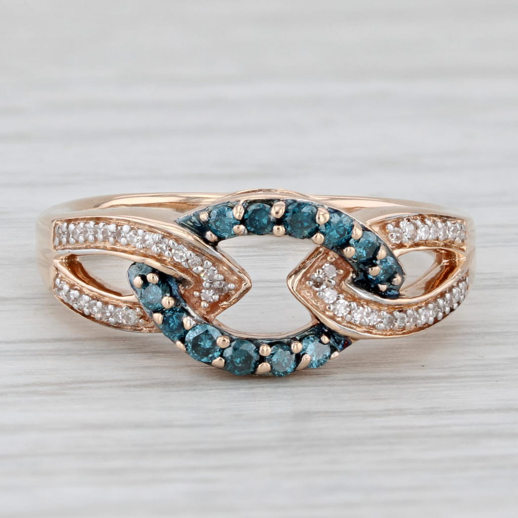 0.26ctw Blue White Diamond Knot Ring 10k Rose Gold Size 6.75