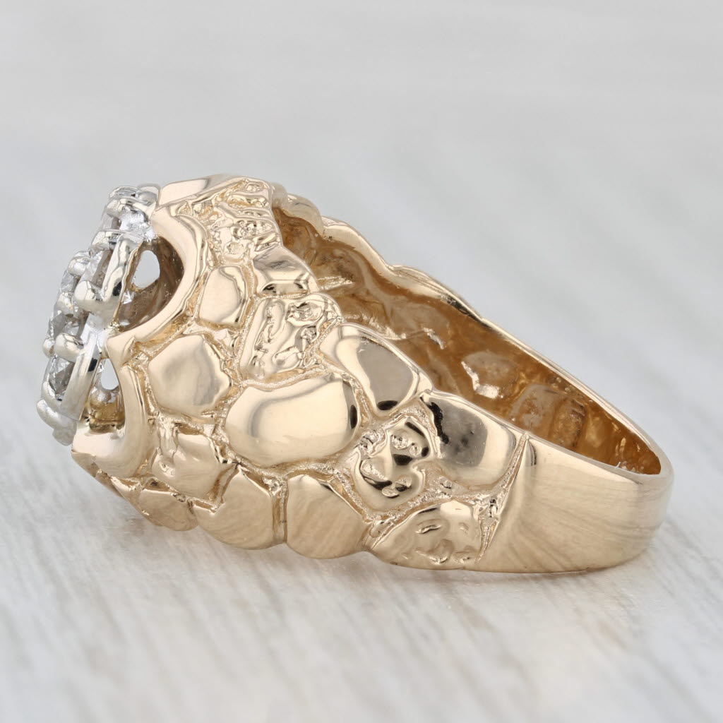 0.72ctw Diamond Cluster Nugget Ring 14k Yellow Gold Belcher Setting Size 8