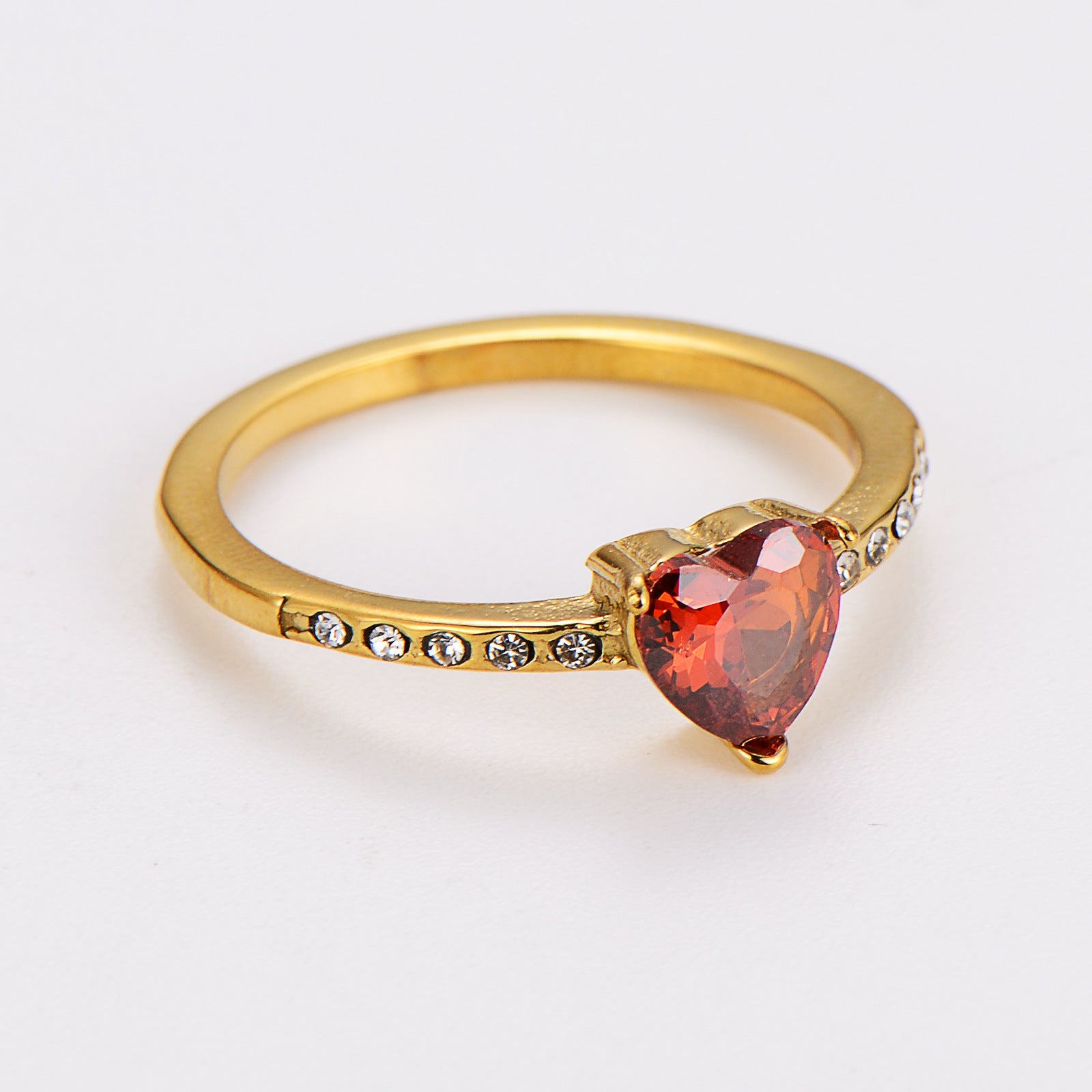 Aml Stainless Steel Inlaid Heart Zircon Colored Diamond Ring All-Match Ring