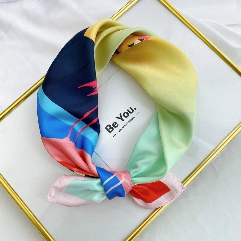 Fashion Contrast Color Printing Small Square Scarf