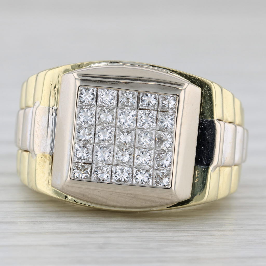 1.10ctw Diamond Men's Ring 18k Yellow White Gold Beveled Watch Band Style Sz 8.5