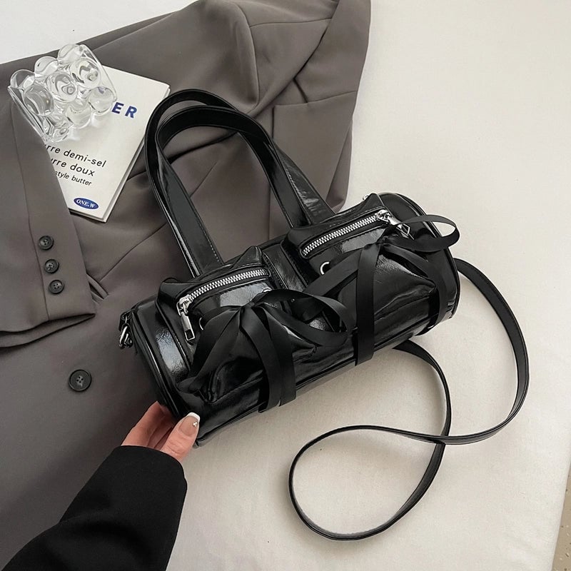 Women's Pu Leather Solid Color Bow Knot Classic Style Cylindrical Zipper Crossbody Bag