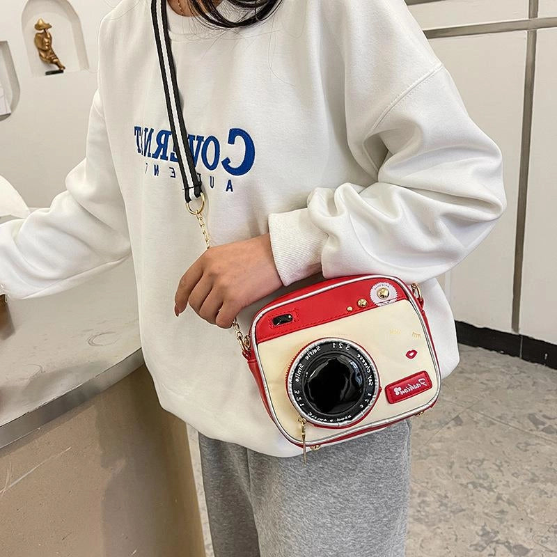 Women's Small Polyester Leather Camera Streetwear Square Zipper Crossbody Bag