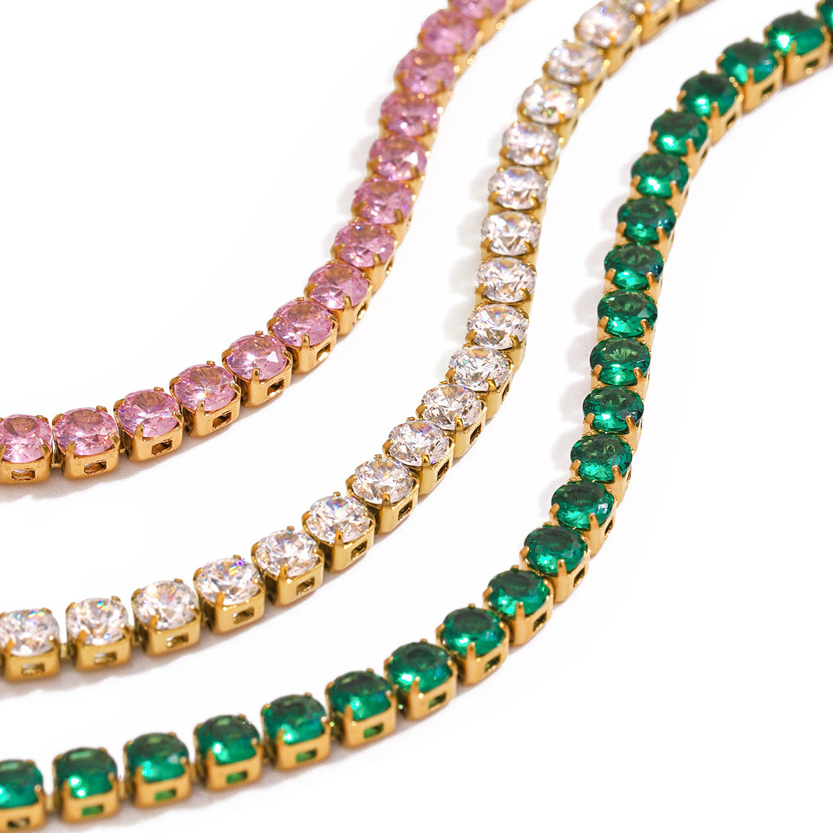 Stainless Steel Full Diamond Tennis Necklace Female Clavicle Chain 18K Gold Necklace