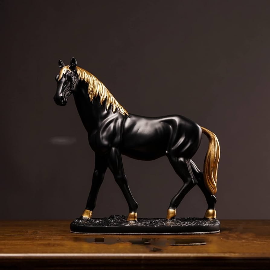 BLACK RESIN HORSE ORNAMENT – MODERN ART SCULPTURE & HANDCRAFTED STATUE