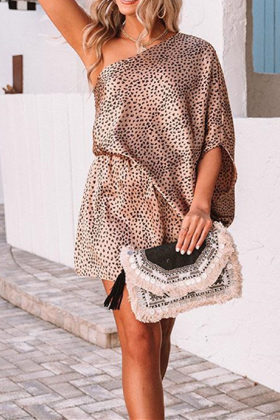 One Shoulder Leopard Mini Dress