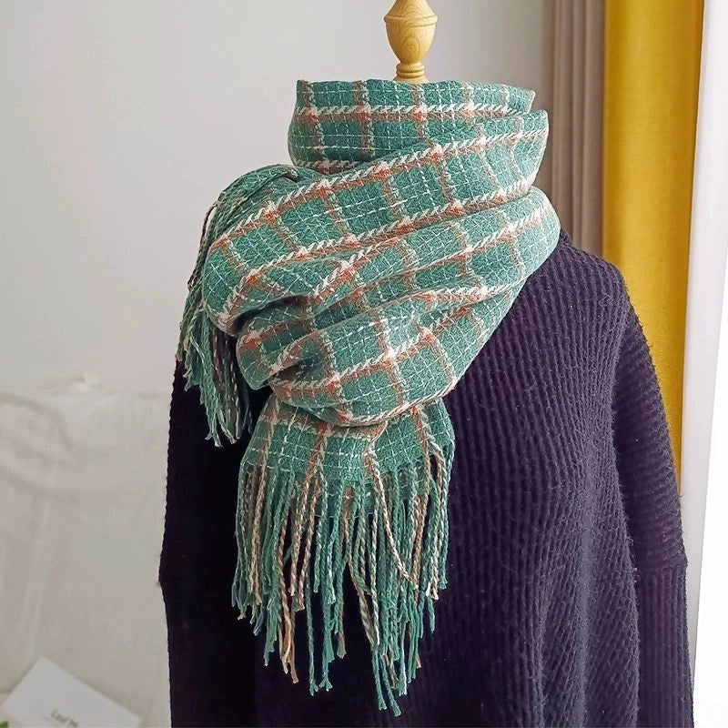 Plaid Scarf Women's Autumn And Winter New Cashmere Student Tassel Shawl Cold-proof Warm Neck