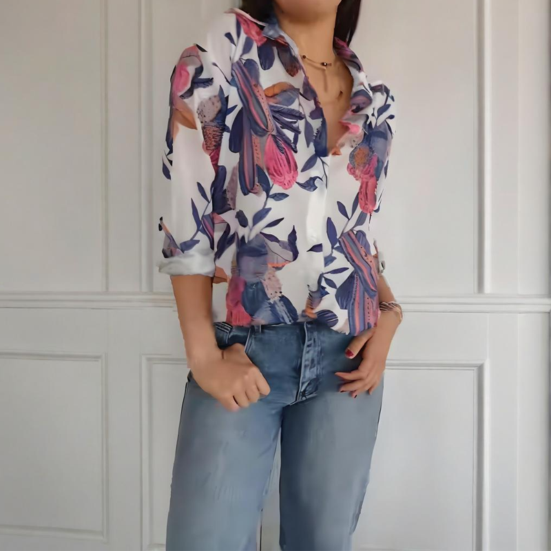 🌸 Special Price £13.98!!Elegant Plants Print Button-up Shirt