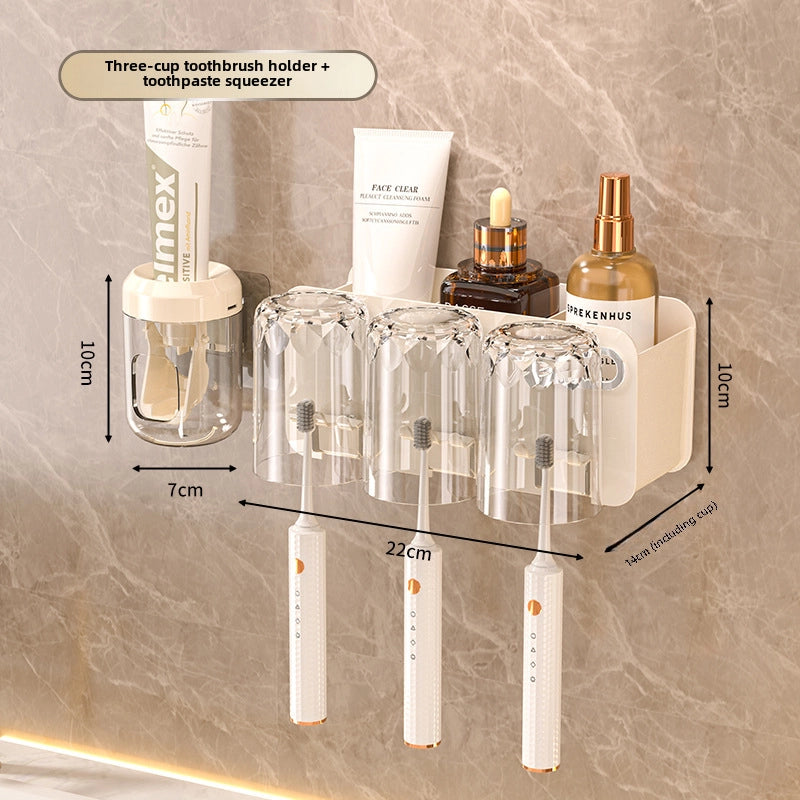 Toothbrush Storage Rack Toothpaste Tooth Cup Rack Mouthwash Cup Household Wall-mounted Brush Cup A Family Of Three Or Four Toothbrush Holes