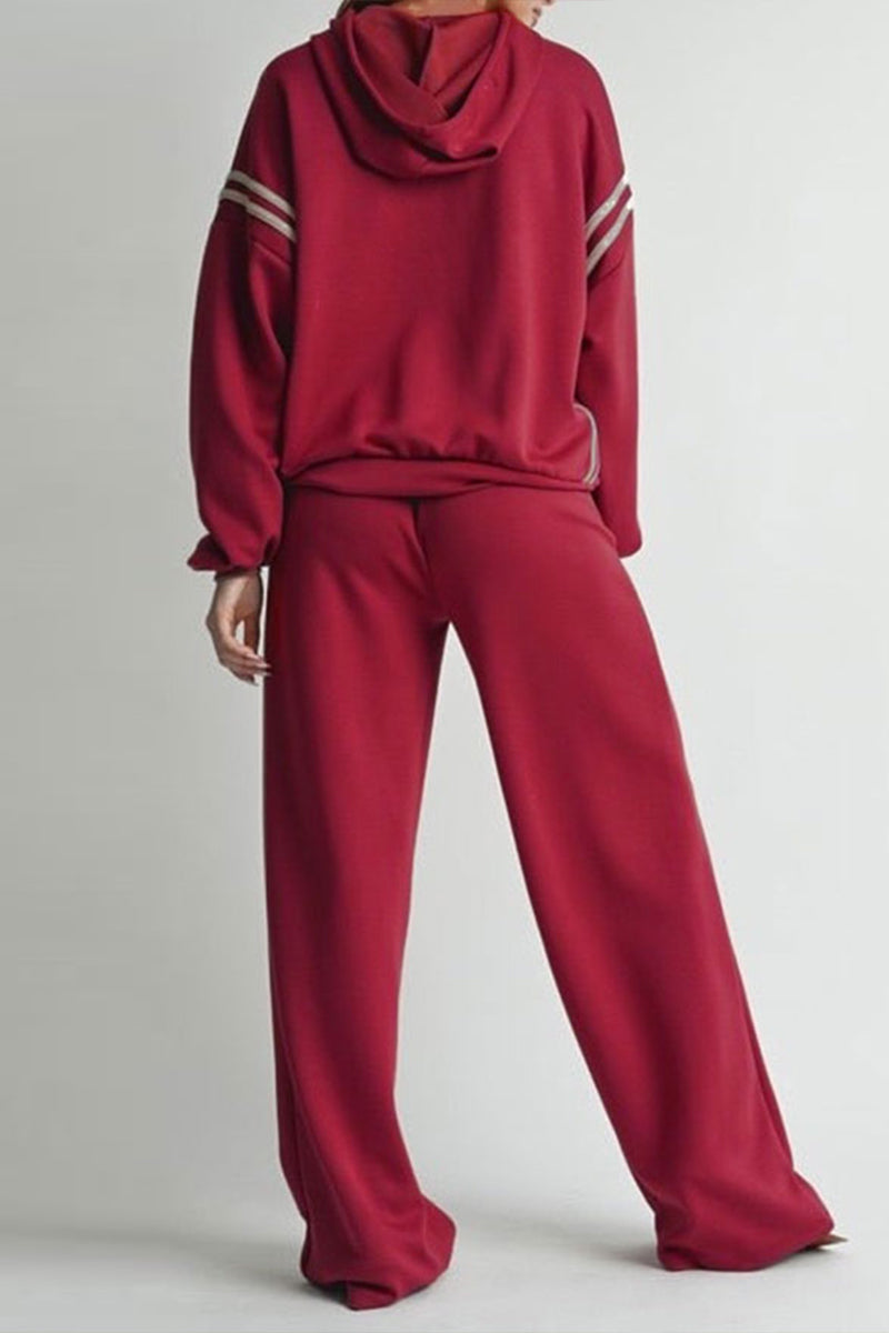 Casual Sportswear Daily Solid Color Draw String Hooded Long Sleeve Two Pieces