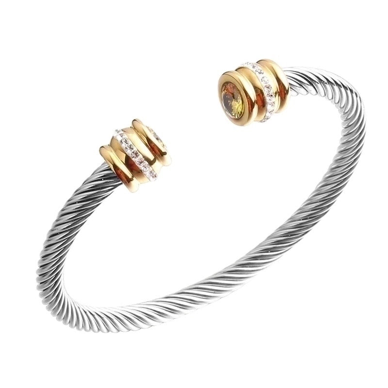 3 Pieces Minimalist Solid Color Stainless Steel Inlay Zircon Cuff Bracelets