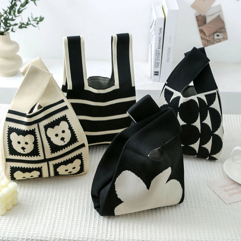 Women's Small Knit Color Block Streetwear Square Open Shoulder Bag
