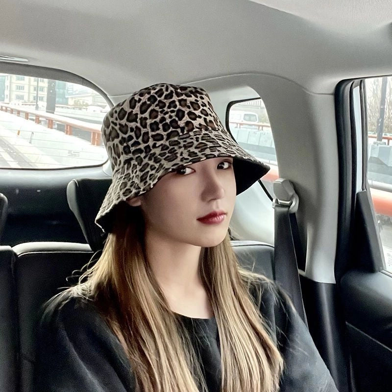 Leopard Hat Women's Fisherman Hat Spring And Summer Double-sided Fashion Face Cover Fashion American Street Korean Style Fashionable Thin Basin Hat