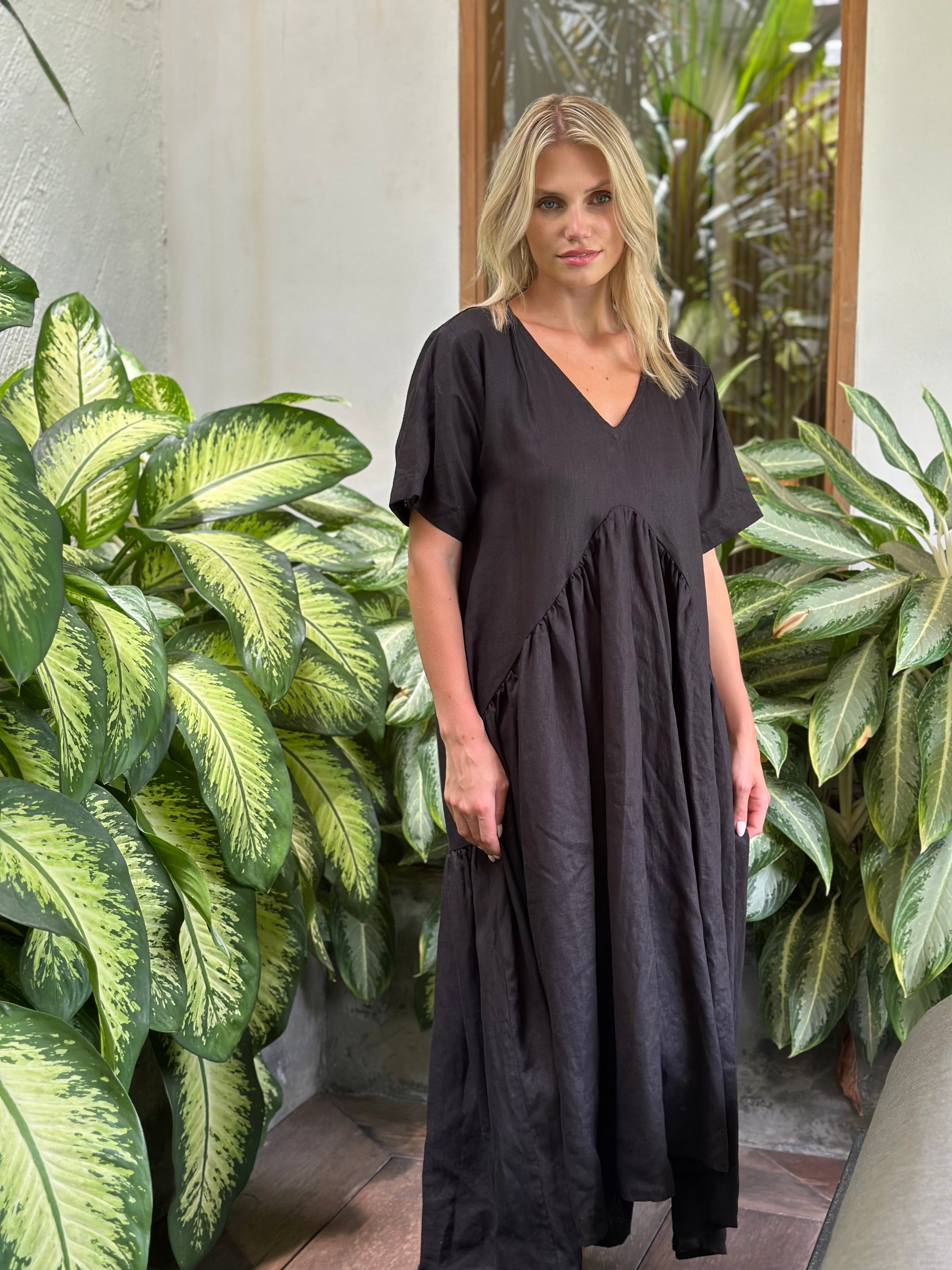 sophia dress -black linen
