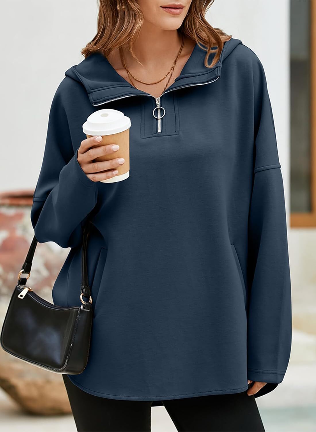 FINAL SALE⚡5 Packs for $25.95⚡- Women's Oversized Hoodies Casual Long Sleeve Half Zipper Pocket Sweatshirt Pullover Tops