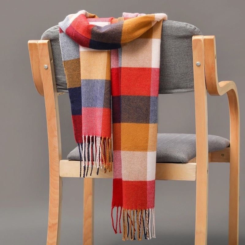 Autumn And Winter Men's Plaid Scarf British Plaid Cashmere Tassel Couple Parent-child Men's Scarf