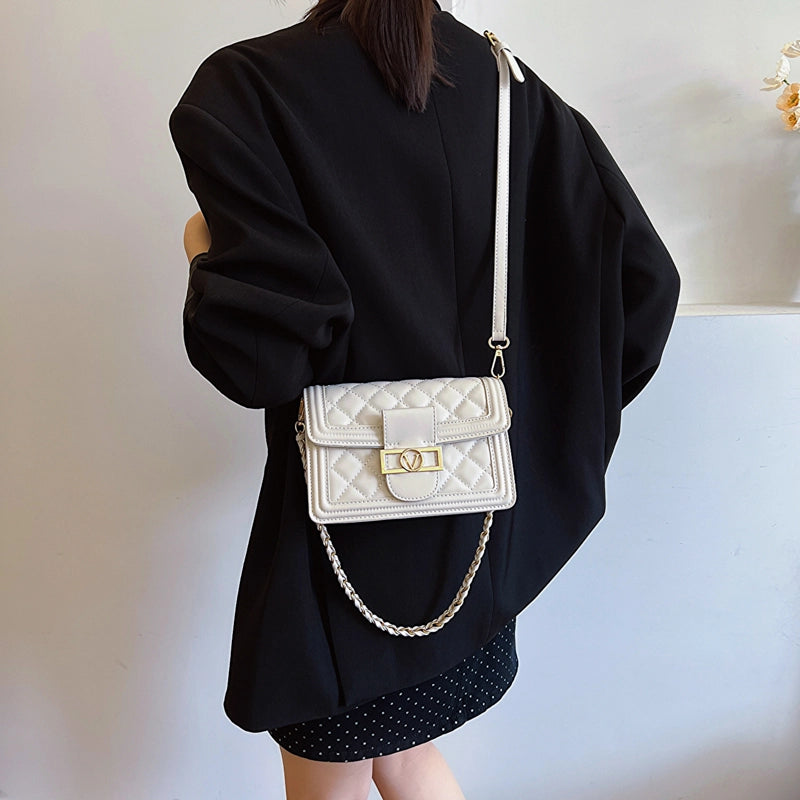 Women's Medium Pu Leather Solid Color  Basic Classic Style Square Flip Cover Crossbody Bag