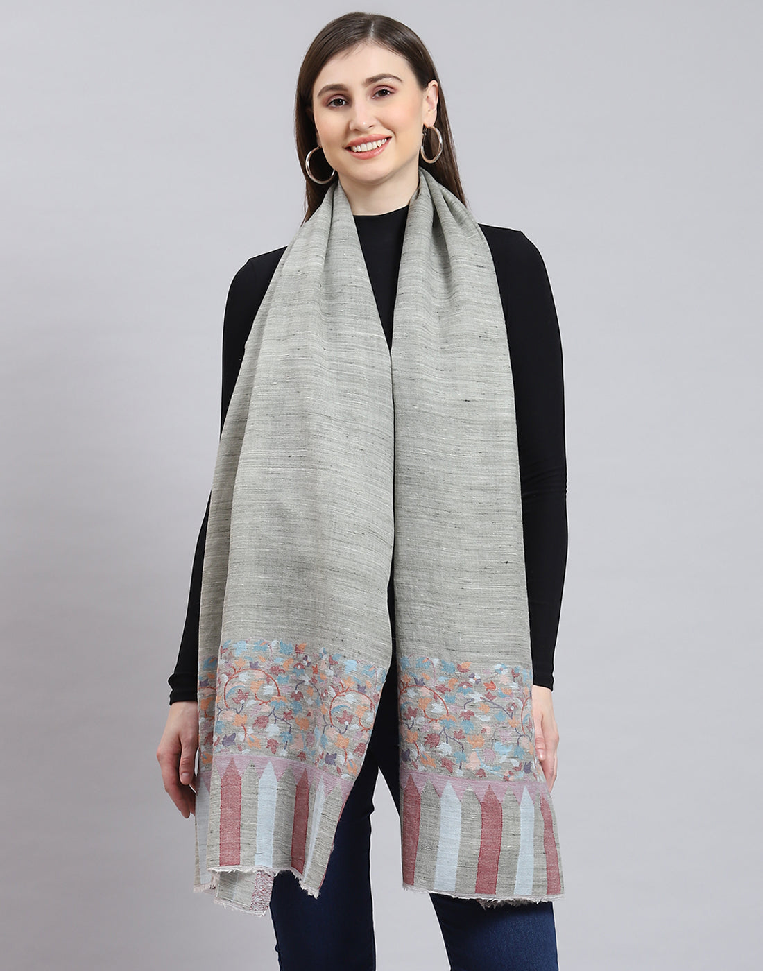 Women Grey Self Design Shawl