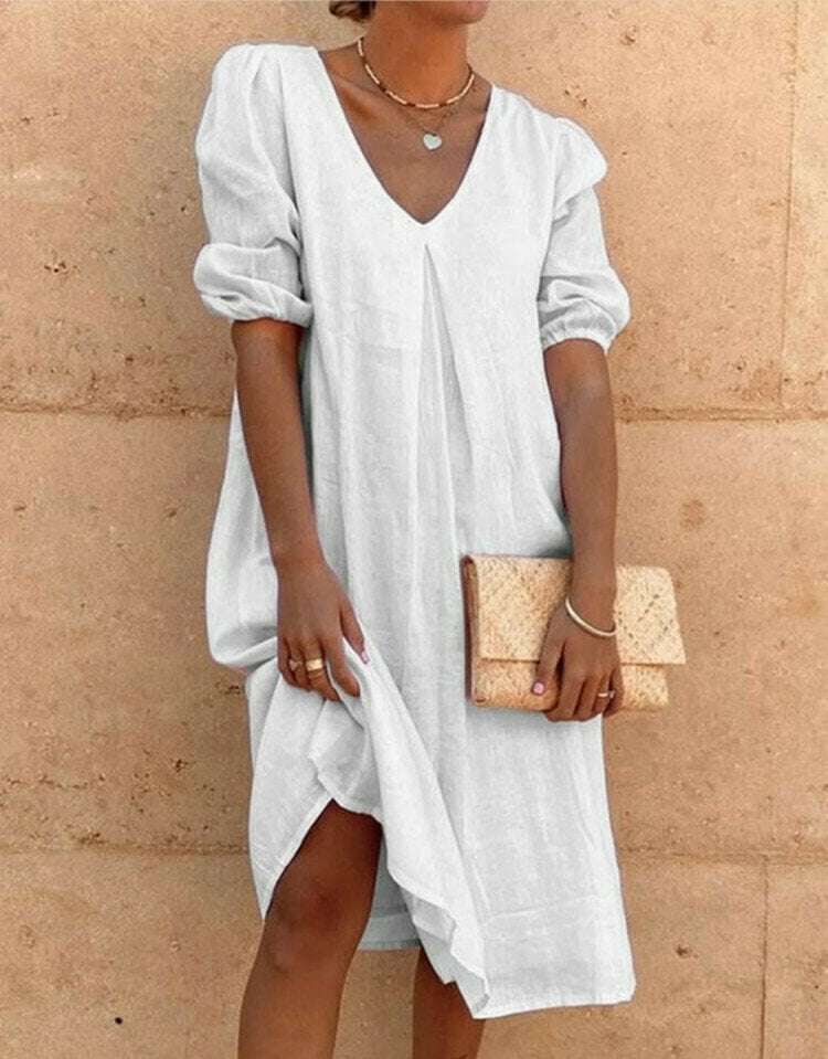 Cotton Linen Solid Color Simple Loose Dress