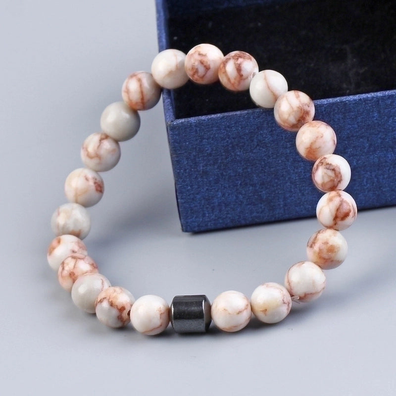 Fashion Geometric Natural Stone Elastic String Magnetic Black Gall Stone Woven Chain Bracelets In Bulk