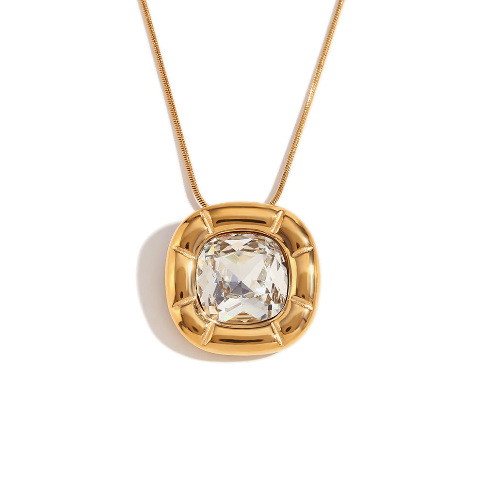 Fashion Quadrilateral Geometric Flower Stainless Steel 18K Gold Plated Necklaces