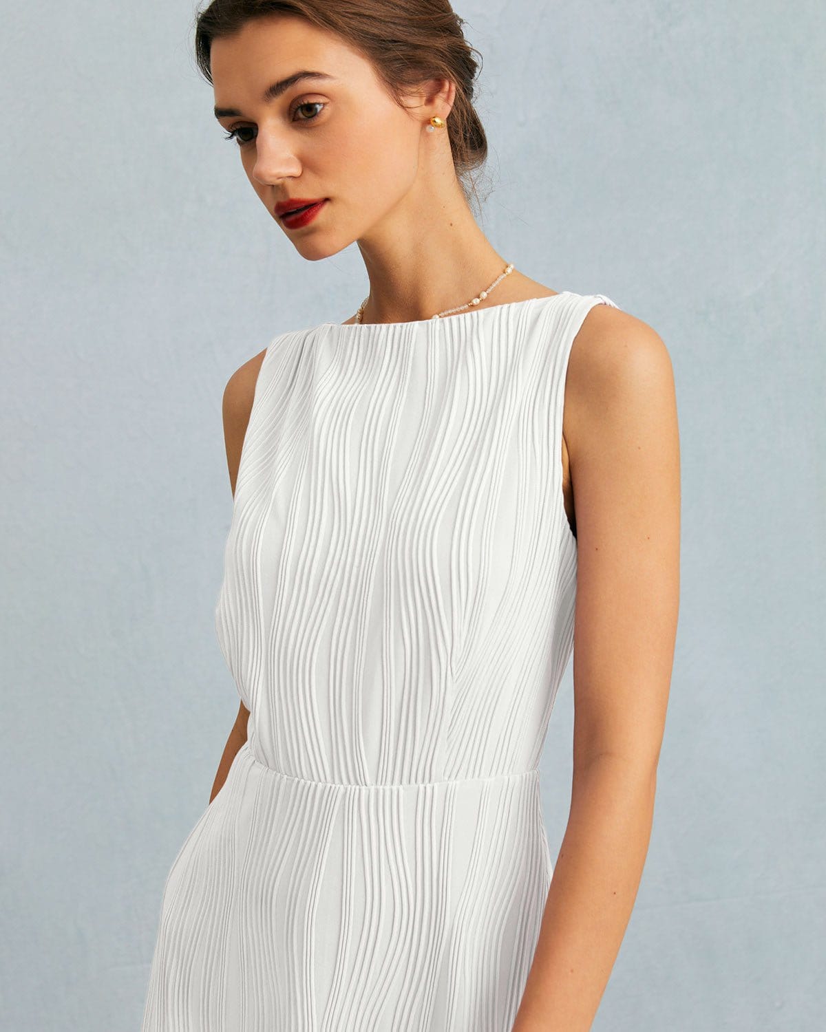 The Solid Water Ripple Textured Sleeveless Mini Dress