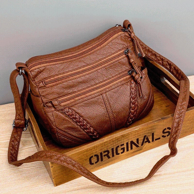 Women's Medium Pu Leather Solid Color Basic Square Zipper Shoulder Bag Crossbody Bag