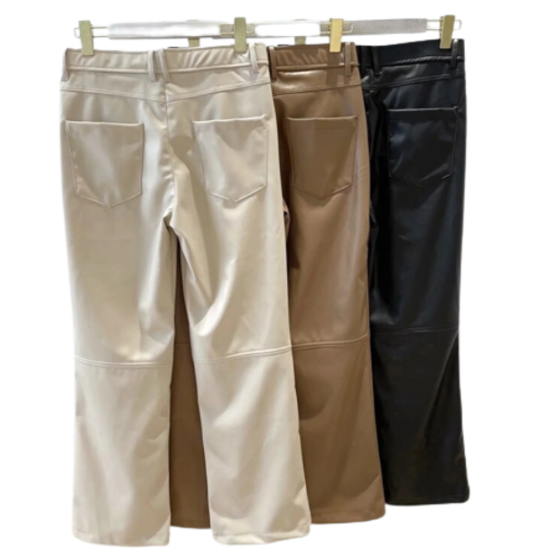 Faux Leather Wide Leg Casual Trouser Pants