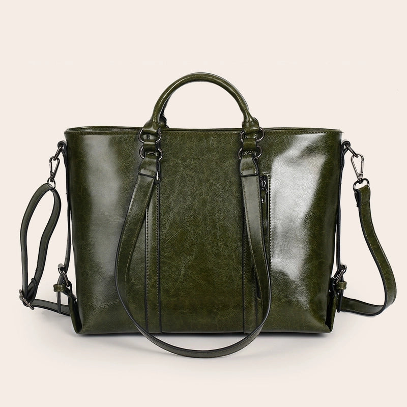 Women's Large PVC Solid Color Basic Classic Style Square Zipper Tote Bag