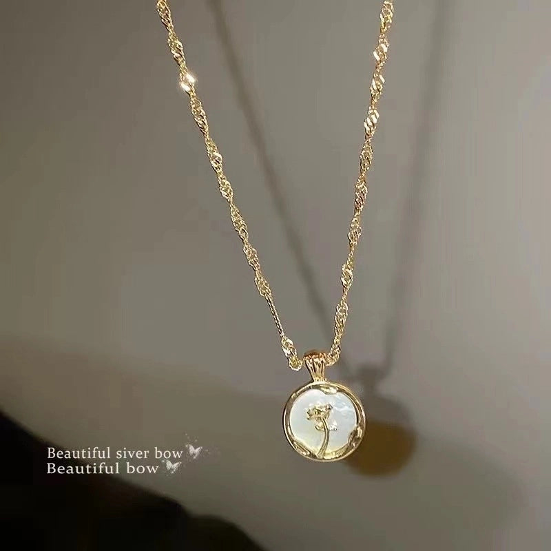 Minimalist Heart Shape Bow Knot Titanium Steel Inlay Zircon Pendant Necklace