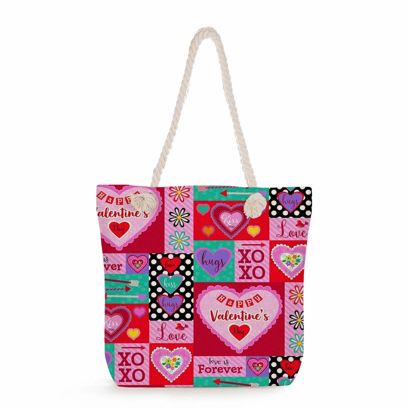 Women's Cotton And Linen Heart Shape Classic Style Square Zipper Tote Bag