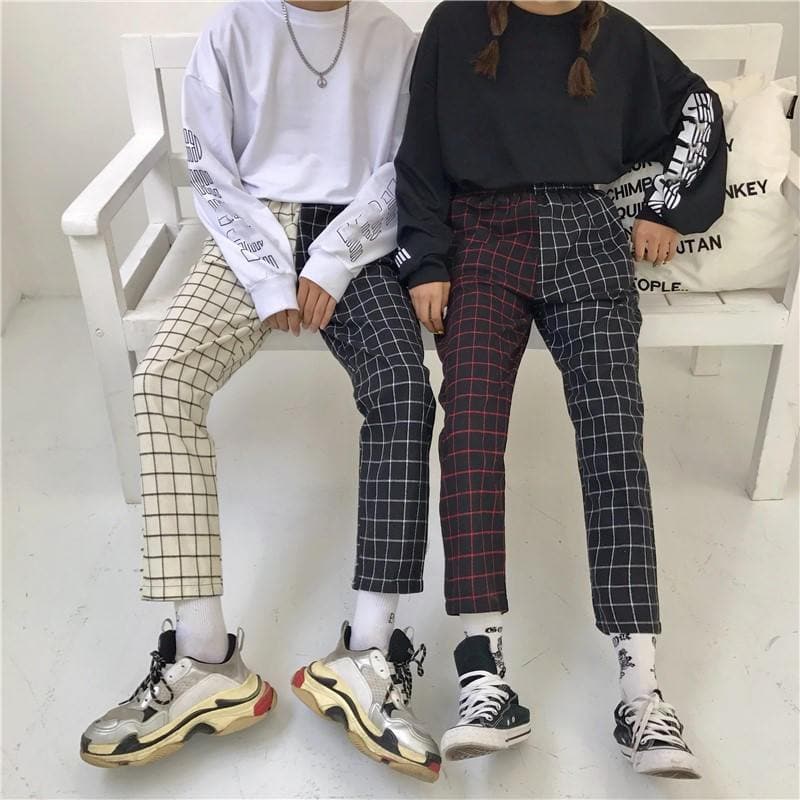 Plaid Patchwork High Waist Pants