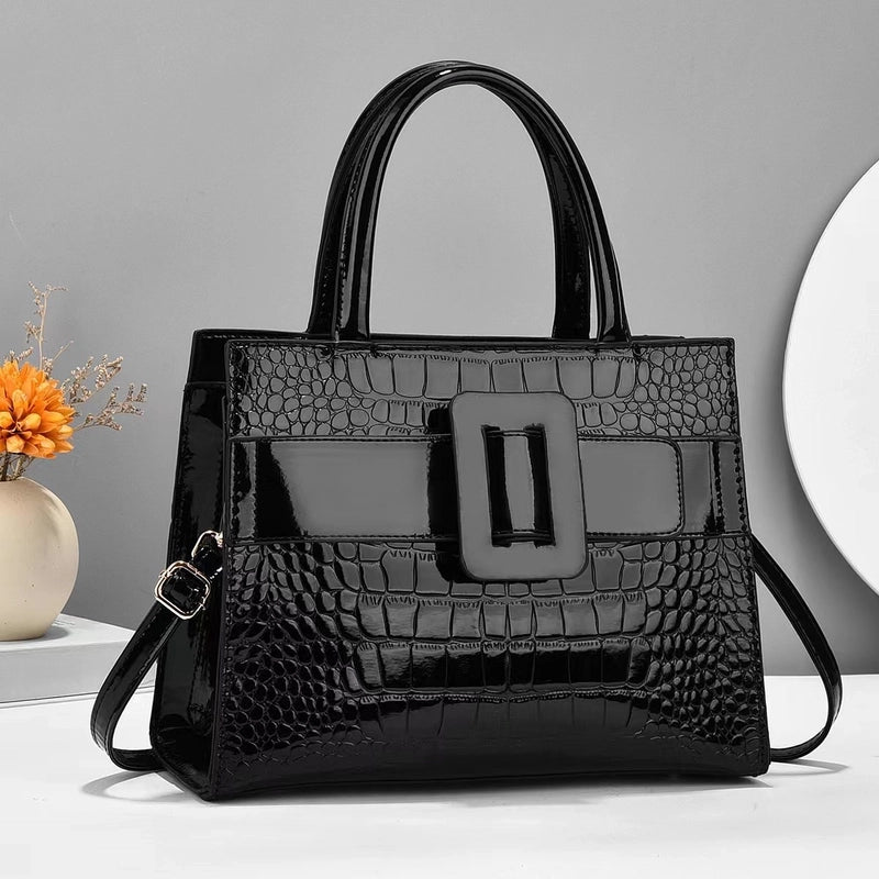 Women's Large Pu Leather Solid Color Crocodile Vintage Style Classic Style Zipper Tote Bag