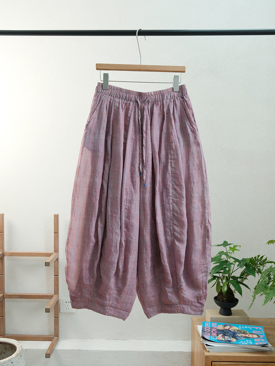Women Summer Vintage Pure Color Ramie Harem Pants