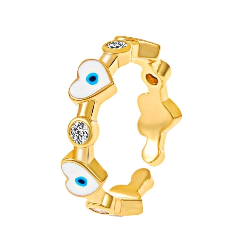 Lady Fashion Shiny Devil's Eye Heart Shape Flower Copper Plating Inlay Artificial Rhinestones Artificial Pearls Zircon Open Ring Rings