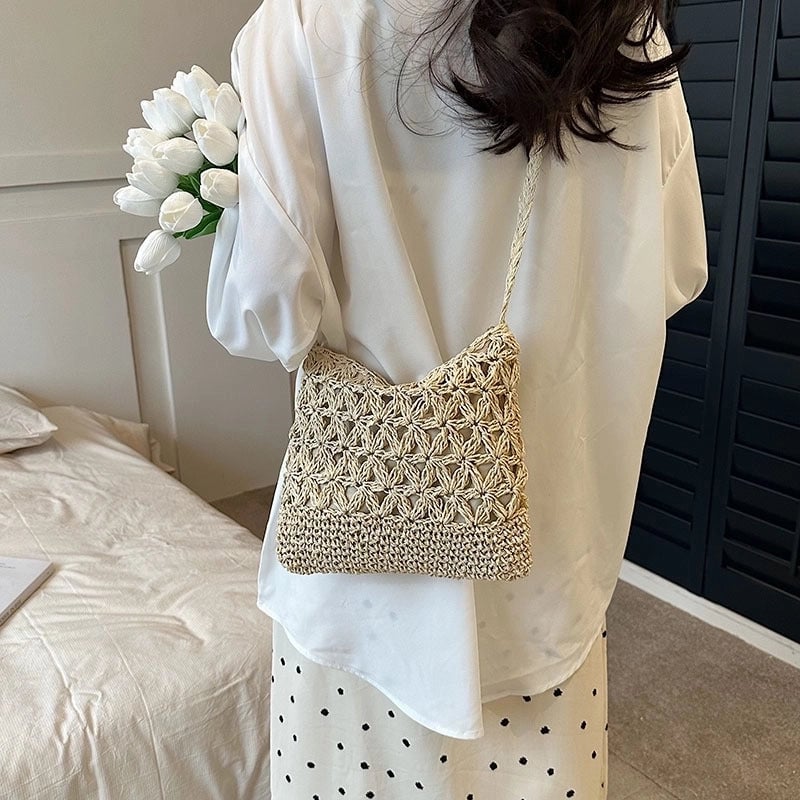 Women's Small Summer Straw Geometric Solid Color Streetwear Square Zipper Straw Bag