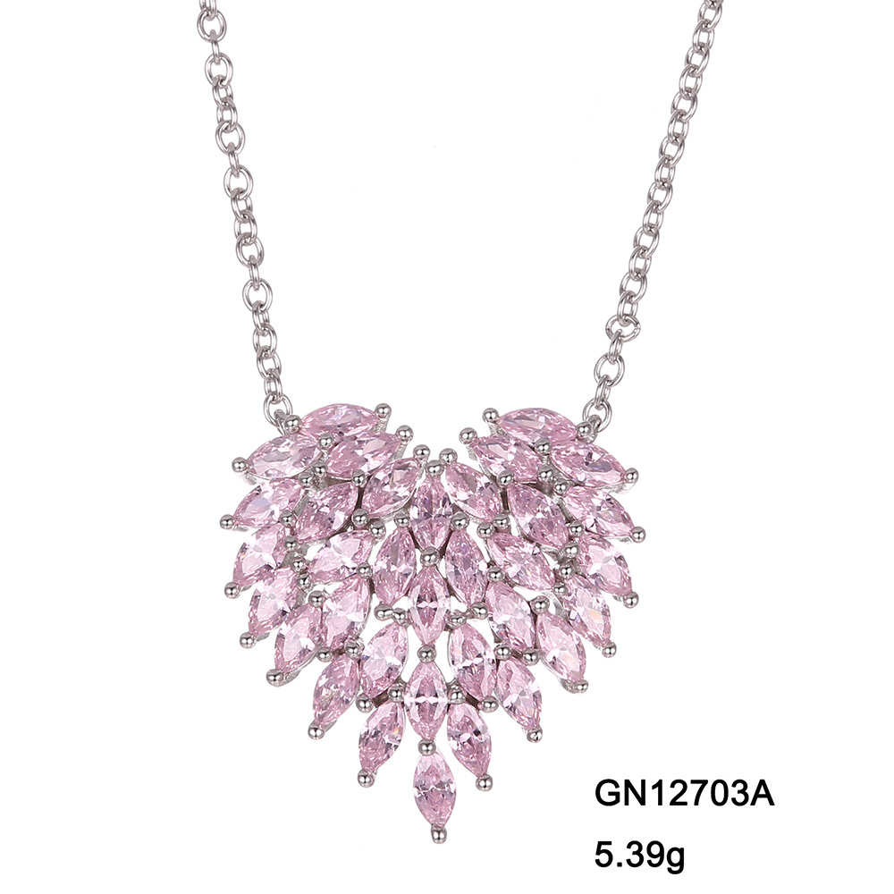 Grace Jewelry Unique 3D Layered Pink Marquise Cut CZ Zircon Elegant Jewelry Heart Shape Pendant Necklace for Women