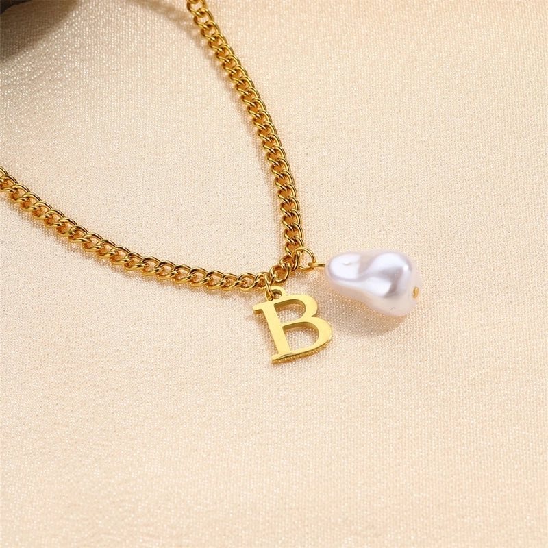 304 Stainless Steel Titanium Steel IG Style Minimalist Pearl Letter Pendant Necklace