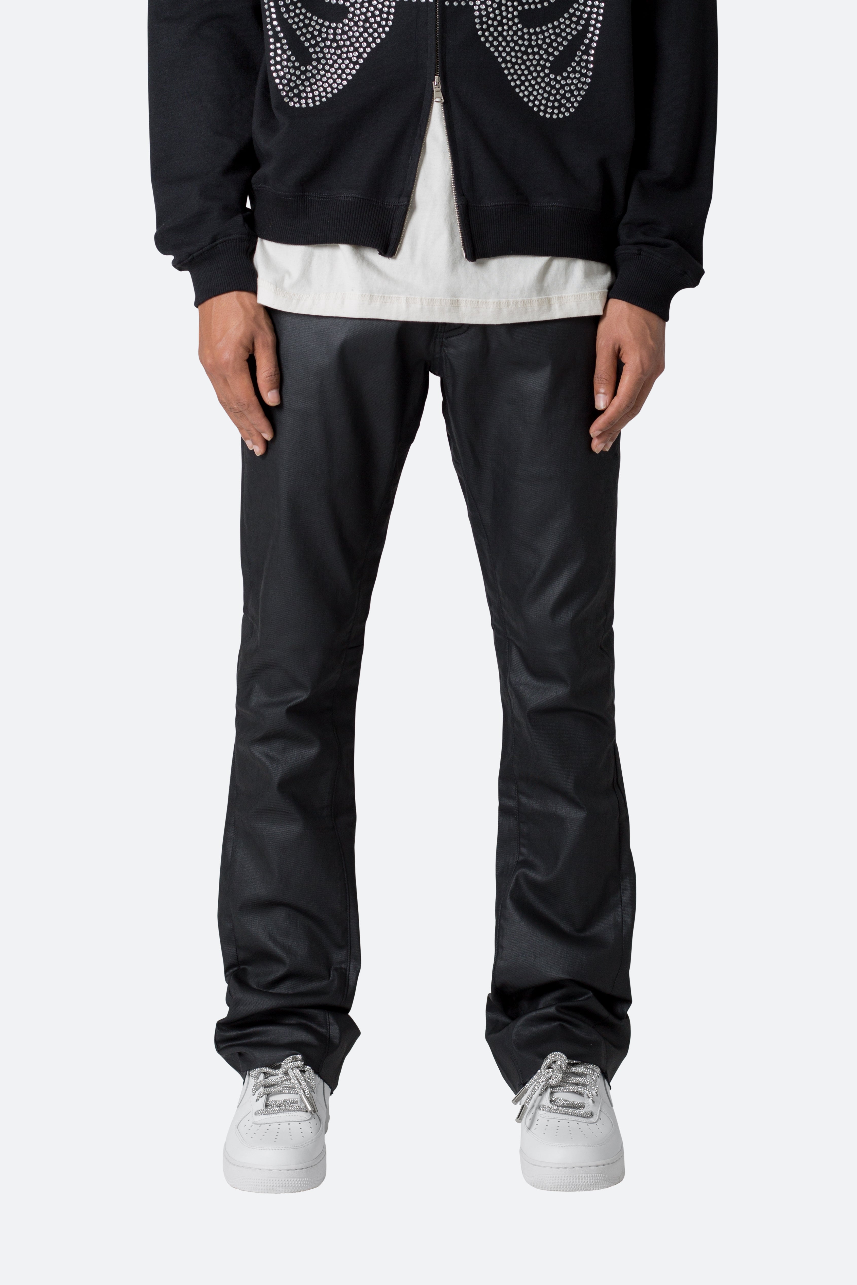 B447 Waxed Flare Denim - Black