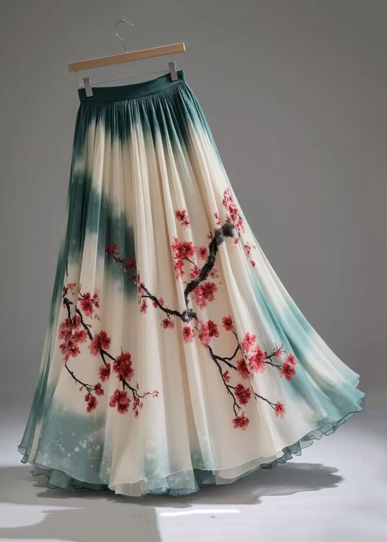 Loose Gradient Color Print Wrinkled Chiffon Skirt Summer