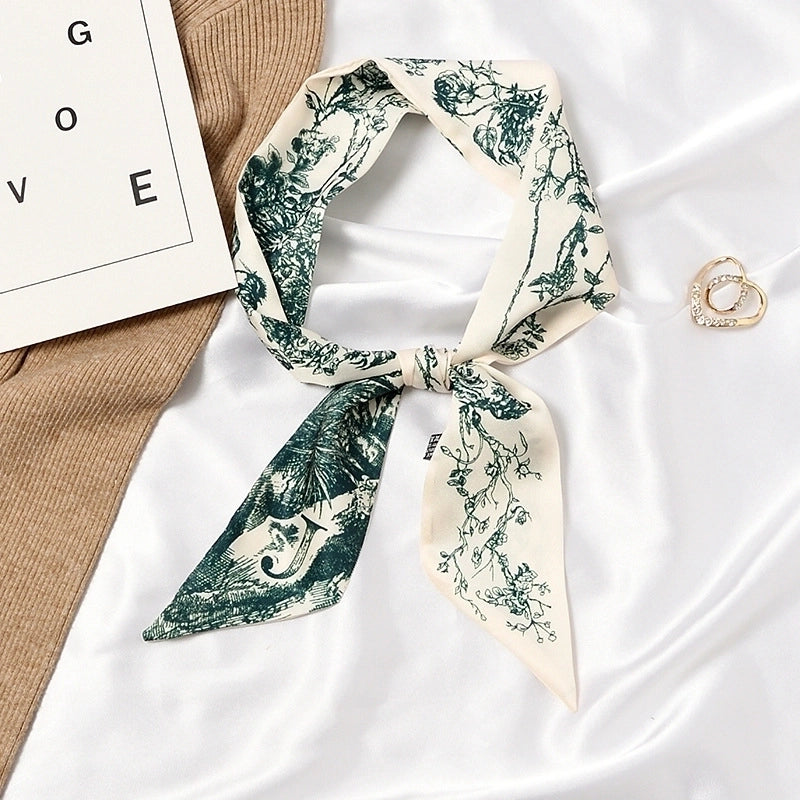 Women's Sweet Color Block Satin Printing Silk Scarf