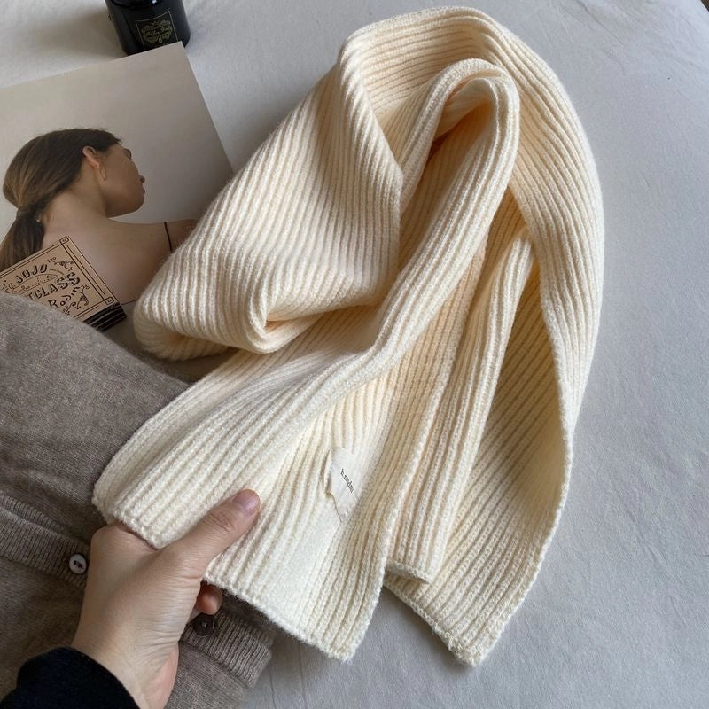 Solid Color Knitted Scarf Women's Autumn And Winter  Student Wool Warm Thickened Scarf Couple Trendy Men Couple
