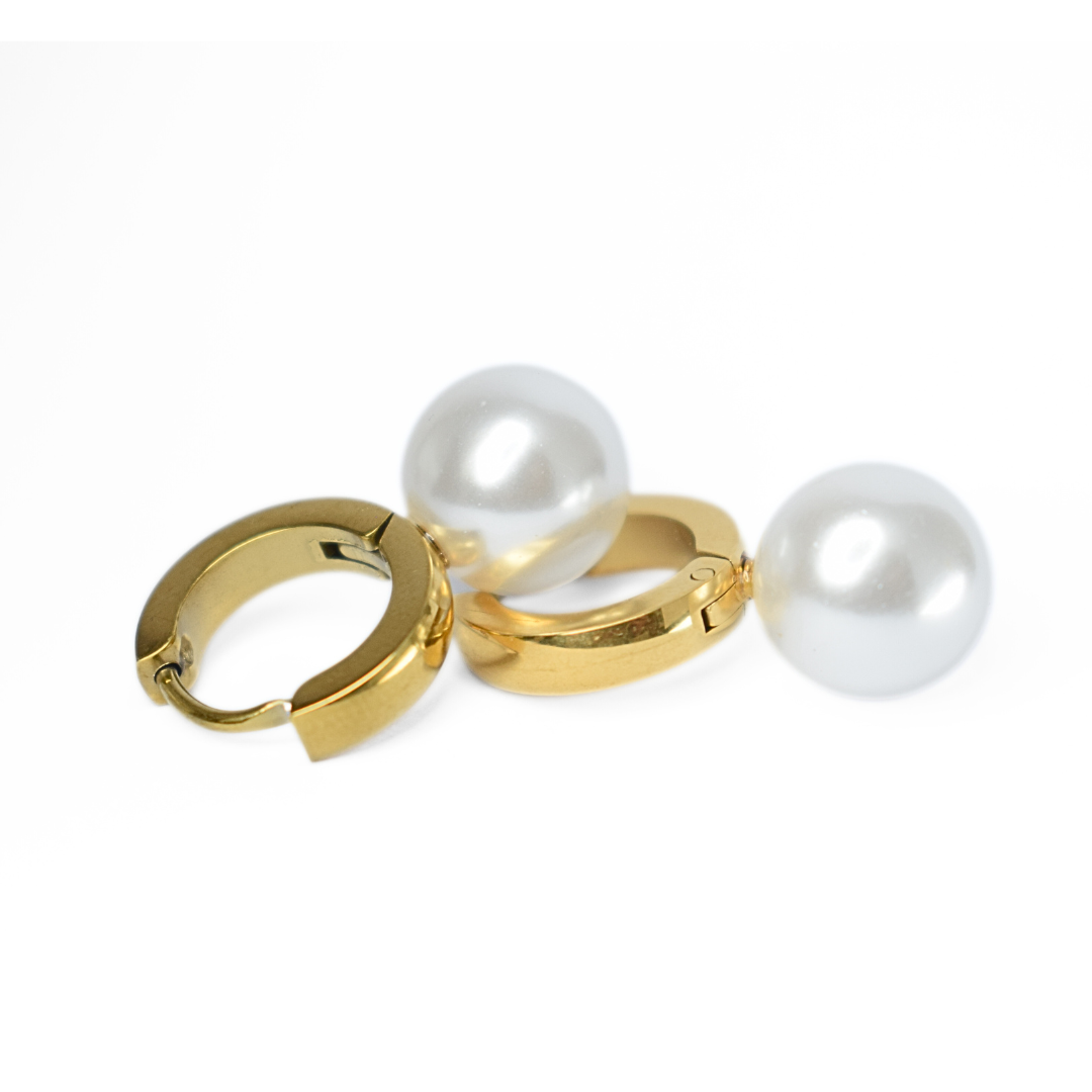 Round pearl hoops - Gold