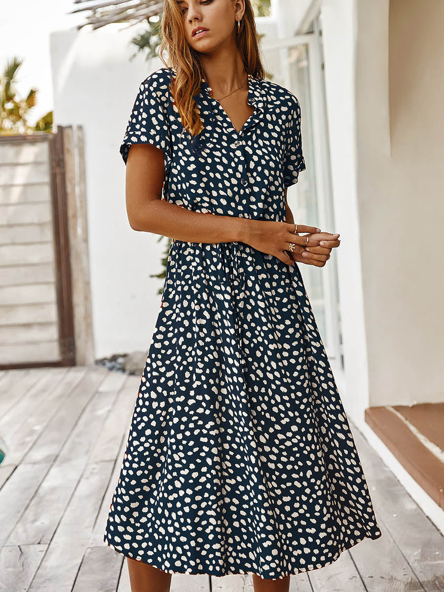 Polka Dot Short-Sleeve Dress(7 colors)
