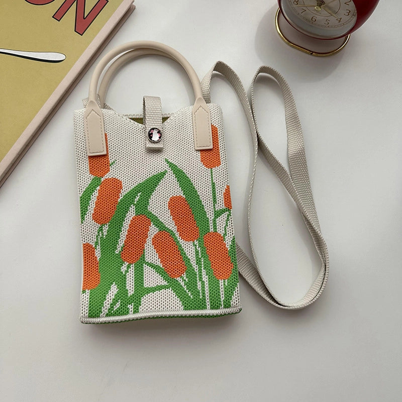Unisex Small Knit Stripe Heart Shape Basic Vintage Style Weave Square Lock Clasp Phone Wallets